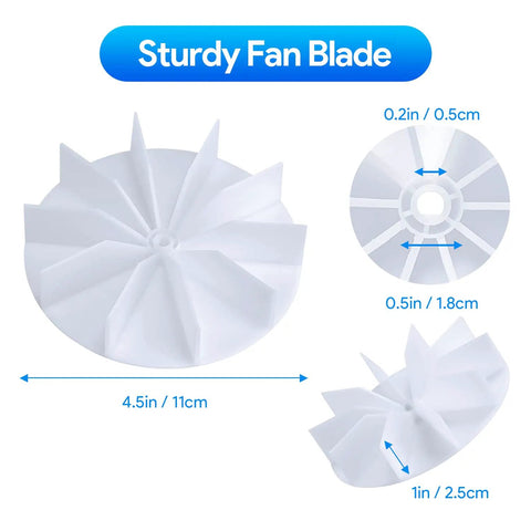 Dimensions of sturdy fan blade from Bathroom Vent Fan Motor And Blower Wheel Replacement Kit, Ultra Quiet Electric Motor Upgrade, 50 CFM 120V.