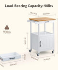 Slick Rolling Microwave Cart With Boss Level Storage Built Onto A Rock Solid Rubberwood Base, Crisp White Kitchen Island Station dimensions and features.