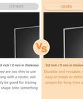 Comparison of template thickness: others at 0.083 inch, ours at 0.2 inch; part of the Eight Piece Router Templates Set For Woodworking And Charcuterie Boards, Six Charcuterie Board Templates, Two Tray Templates, And Three Pens For Angled And Curvy Tracing Guides To Make Precise Cutting Board Projects Easy For DIYers.