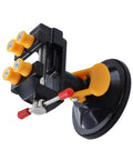 Mini Suction Vise Clamp With 360 Degree Swivel Head Grabs Tight On Smooth Desks For No Sweat Mounting with yellow rubber grips.