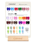 Display of 24-color gel nail samples for Hema Free Gel Nail Polish Set With 30 Pcs 9ml Each Soak Off Formula LED Compatible.