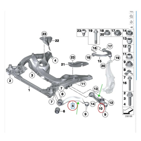 Diagram of Rolls-Royce Ghost Precision Forged Lower Control Arm Kit With Noise-Reduction Bushings And OEM-Grade Ball Joints For Right Side Suspension