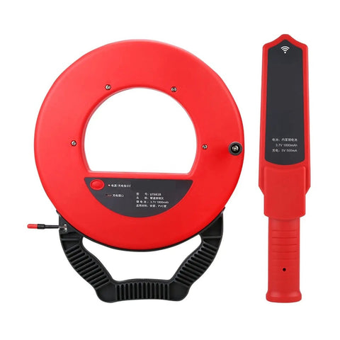 Sick Rock Solid Stud Finder Wall Scanner That Actually Slaps For Finding Electrical Pipes Cables And Drain Blockages Up To Fifty Centimeters With A Hella Bright Display, displayed with red circular body and handheld unit.