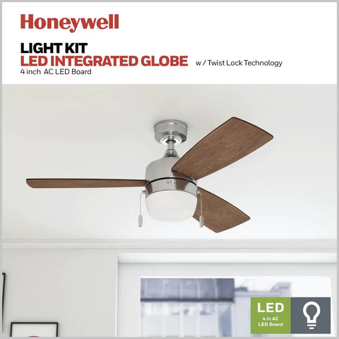 Barcadero Modern 44 Inch Ceiling Fan With Light LED Pull Chain 3 Blades In Maple And Brushed Nickel Finish in living room