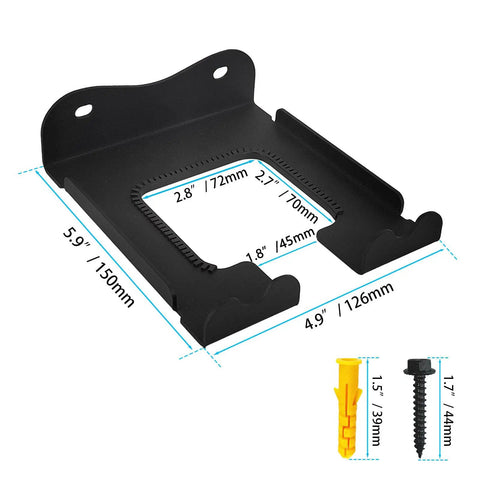 Heavy Duty Garage Organizer Wall Mount Trimmer Rack And Garden Tool Gear Hanger, black steel holder with dimensions and screws