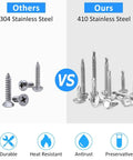 Comparison of 304 stainless steel screws with 410 stainless steel self drilling screws kit for metal and wood by CGBOOM.