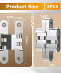 Invisible Cabinet Door Hinges 4 Pack Concealed 180 Degree Hinges for Frameless Cabinets with size dimensions detailed