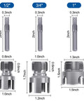 Dual Function PVC Pipe Threader Kit For Internal And External Threading In One Half Inch Three Quarter Inch And One Inch Pipes Go To Tool For Quick Plumbing Repairs And DIY Projects showing tools and dimensions