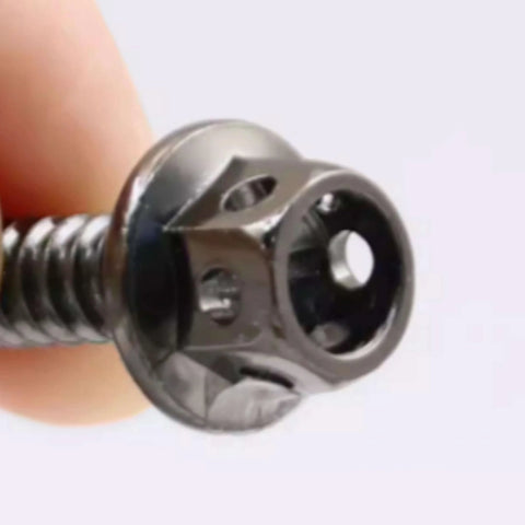PVD Blue Burnished 304 Stainless Steel External Hex Flange Self Tapping Screws Set side view showing flange detail