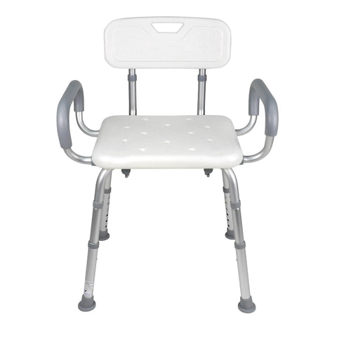 Deluxe Spa Shower Chair With Arms And Back For Safe Bathing No Slip Stability, Senior Seat Supports 350 Lbs, White With Gray Arms