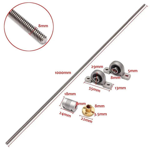8Mm Lead Screw 1000Mm With Brass Nut And Bearing Bracket And Flexible Coupling for 3D Printer CNC components diagram