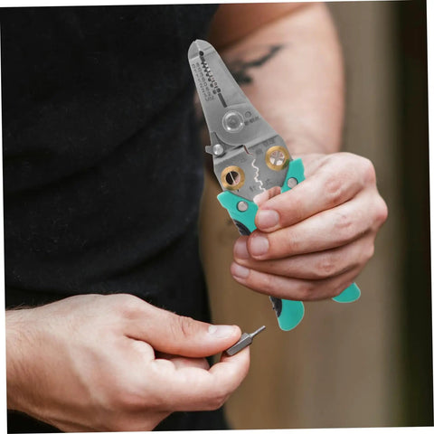 Heavy Duty Insulated Wire Strippers Pro Grade Electrical Pliers in hand, showing crimping and peeling tool design for electricians.