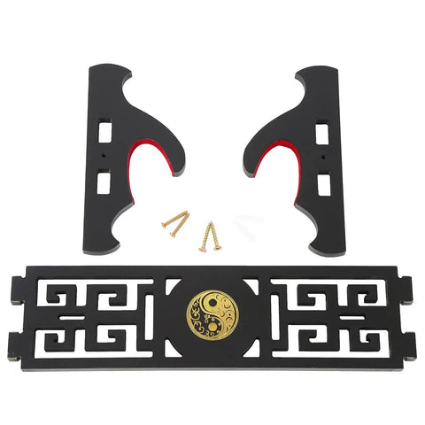 All Black Velvet Padded Katana Wall Mount Rack One Tier Sword Display Stand components and mounting screws.