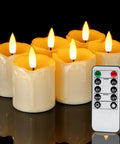 Six Pack Remote Timer Flameless Candles 2x2 LED Votive Lights Battery Operated with ivory base and remote control