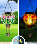 Hummingbird Hot Air Balloon Solar Lantern Outdoor Hanging Light With Flickering Flame Metal And Glass Waterproof Lanterns