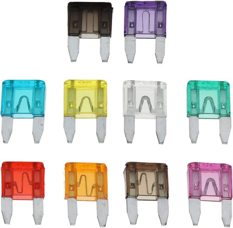 Car Fuse Kit 120 Piece Assortment For Auto And Truck Blade Fuses With 2A 3A 5A 7.5A 10A 15A 20A 25A 30A 35A displayed in various colors.