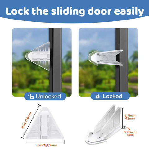 Diagram showing Kid Safe Sliding Door Lock Kit 4 Pack No Drill Childproof Window Locks For Glass Doors Cabinets Closets And Patio