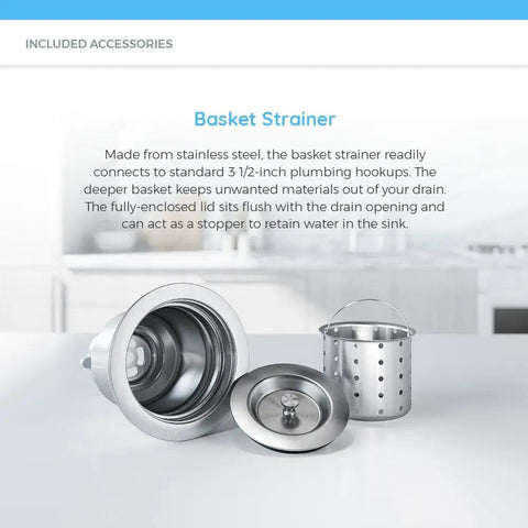 Beefy 15 Inch Stainless Steel Undermount Bar Sink basket strainer, stainless accessories, kitchen counter background