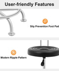 Round Black Hydraulic Swivel Shop Stool With Backrest, Adjustable Height, iron frame with slip prevention foot pads and ripple pattern