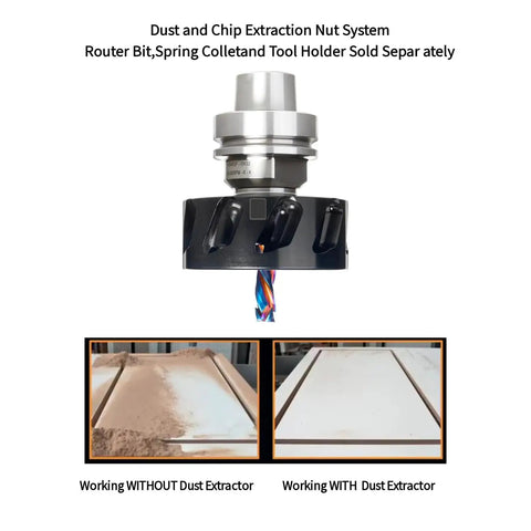 80mm Dust Extraction Nut System For CNC Woodworking with comparison of dust removal efficiency on MDF
