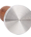 Close-up of underside of 58mm Stainless Steel Coffee Tamper With Wooden Handle Heavy Duty Powder Pressing Tool For Richer Espresso Brew