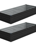 Two Pack Galvanized Raised Garden Beds 8x2x1 Ft Steel Planter Boxes For Vegetables Backyard Patio Easy To Assemble Outdoor Garden Kit In Black Built To Last, side view, black steel construction.