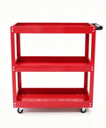 Three Tier Metal Rolling Tool Cart Heavy Duty Utility Cart With Easy Roll Wheels And Handy Handle, Portable Garage Shop Organizer For Tools And Parts, Durable Steel Construction, Large Capacity, Smooth Push Pull Mobility, red metal cart