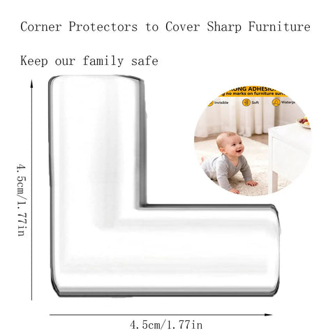 Tough As Nails L Shaped Corner Protectors Shielding Sharp Furniture Edges With Heavy Duty Self Sticking Tape For Kid Proof Home Safety And Baby Guard Covers, L-shaped, 4.5 cm, clear