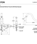 Technical drawing of Old-School Charm Kitchen Faucet With Sprayer And Single Handle, 9-1/8 Inch Spout Reach, solid brass build.