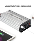 Heavy Duty 600 Watt Power Inverter 12V DC To 110V AC Converter with USB charging port for laptops and devices.