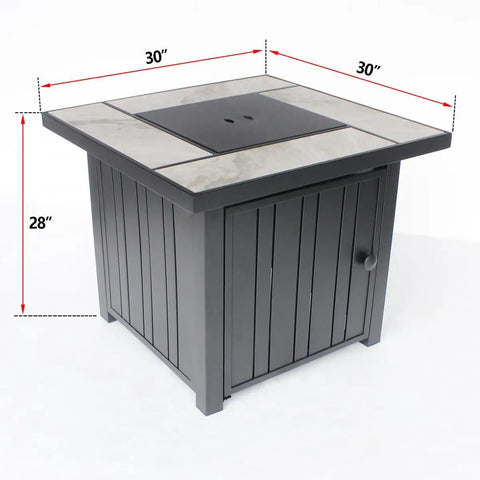30-Inch Propane Fire Pit With Real Ceramic Tabletop And Glass Rock, 50000 BTU Outdoor Gas Fire Table With Lid, side view