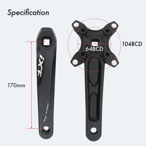 MTB Crankset 104 BCD Square Tapered 32 34 36 38T Chainring Options 170mm Or 175mm Arm Length Aluminum Black Red Built For 1x 2x Or 3x Drivetrains Beefy Trail Ready image showing 170mm arm and 104 BCD layout.
