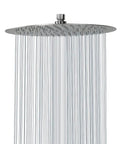 Bangin Ultra Thin 12 Inch Rain Shower Head With Pressure Boost And High Flow, brushed nickel, water streaming down.