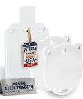 Heavy Duty Steel Target Set For Rifle And Pistol Range Includes 10 Inch And 8 Inch Gongs Plus 12 By 20 Inch Silhouette Plate One Half Inch Thick Made In USA Veteran Owned Target Practice Gear with USA tag and AR550 plaque