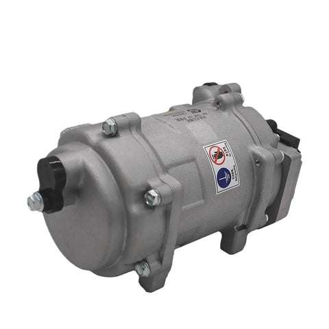 Universal Electric AC Compressor Kit With Quick Connect Hoses for Pickups Sedans and Campers, aluminum casing