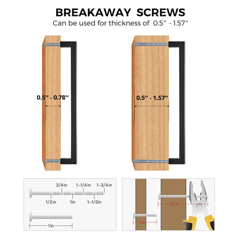 Black Cabinet Pulls for Kitchen Square Stainless Steel Drawer Handles 10 Inch Hole Center with breakaway screws diagram