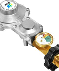 two-stage propane regulator for RVs with gauge and connectors