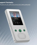 A5 Kids MP3 Player With Bluetooth And 2.4 Inch Touch Screen, playing music, features green buttons and built-in speaker.