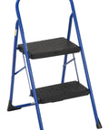 Two Step Steel Stool With Rubber Hand Grip In Blue For Home Use, Lightweight And Durable, Non Marring Feet, Extra Large Slip Resistant Step
