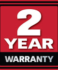 Red and black icon displaying "2 Year Warranty" text.