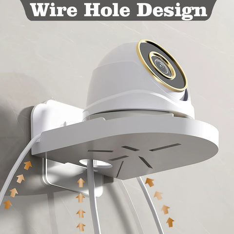 4 Pack Adhesive Wall Mounts For Security Cameras And Baby Monitors, small white wall shelf with cable clips, wire hole design