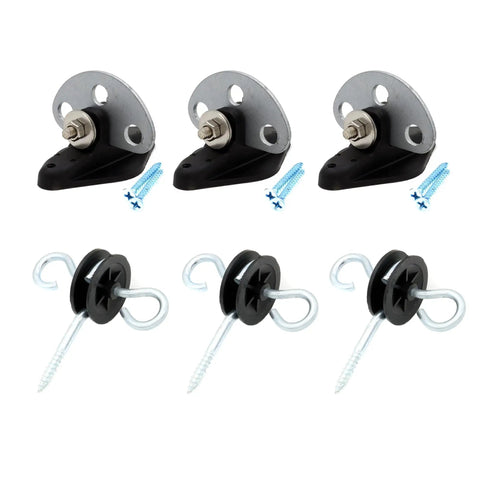Electric Fence Gate Handle Anchor Kit With Screw In Posts 3 Point Gate Connector 6mm Galvanized Steel, 3 Pack