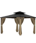 Universal Privacy Curtain For 10x12 Gazebo, 4 Panels Waterproof Outdoor Sidewalls With Zipper, Brown, shown on gazebo