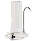 Slick Countertop Water Filter With Fluoride Arsenic Chlorine Reduction No Sweat Compact 3 Stage Filtration System For Pure Drinking Water Made In Usa, white faucet mount filter.