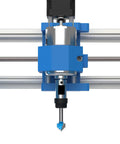 Drop Dead Durable Tungsten Carbide V Groove Router Bit Set For CNC Woodworking features a blue router head with a cutting bit.