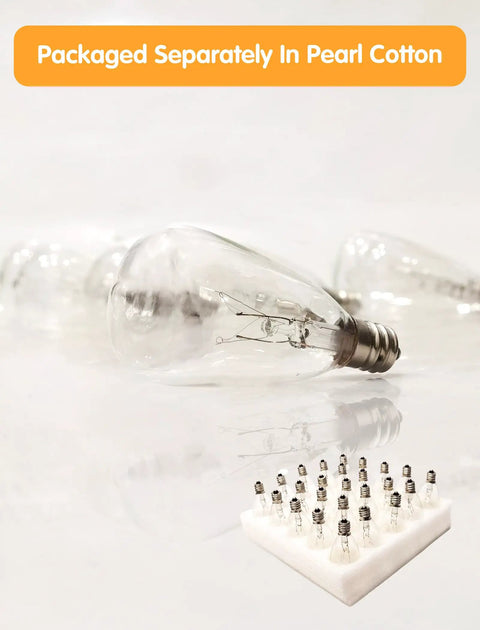 ST35 Edison Clear Bulbs 5W 120V Replacement For C7 E12 Screw Bases shown with pearl cotton packaging