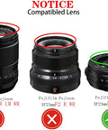 Three camera lenses with red and green circles, showing compatibility with 39mm Lens Cap Covers Snug Fit For Lenses With 39mm Filter Thread, Works With Popular 27mm F2.8, 60mm F2.4 Macro, 23mm F2.8 And Other 39mm Threaded Glass, 2 Pack