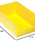 Heavy Duty 4 Pack Yellow Plastic Shelf Storage Bins With Slick Tilt Out Hang Lock Design, 17 7/8 x 11 1/8 x 6 inch organizer.