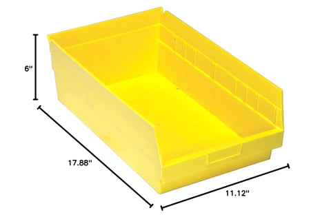Heavy Duty 4 Pack Yellow Plastic Shelf Storage Bins With Slick Tilt Out Hang Lock Design, 17 7/8 x 11 1/8 x 6 inch organizer.