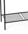 Close-up of bottom shelf of Freestanding 3 Tier Towel Rack Stand With Storage Shelf Black Metal Laundry Room Bathroom Organizer